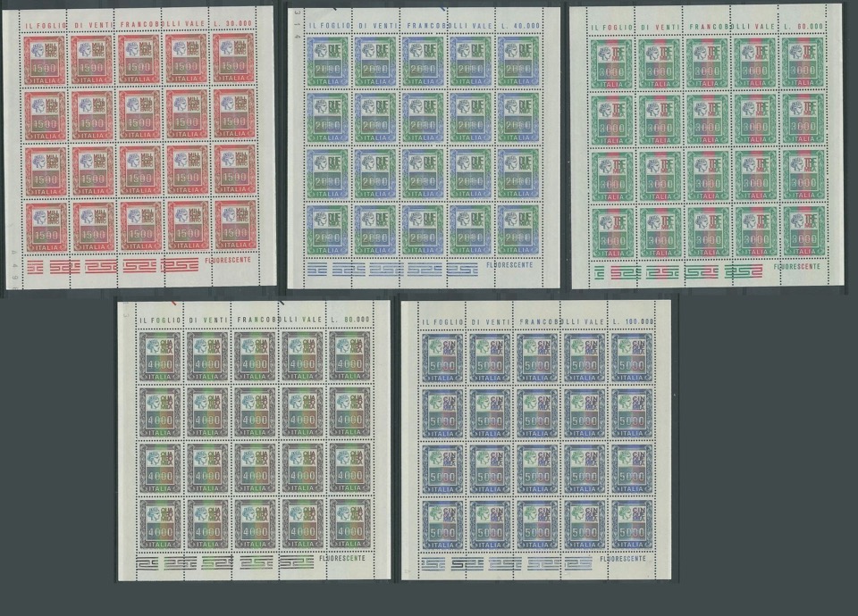 1978 Minifogli serie minifogli alti valori da 1.500£ a 5.000£