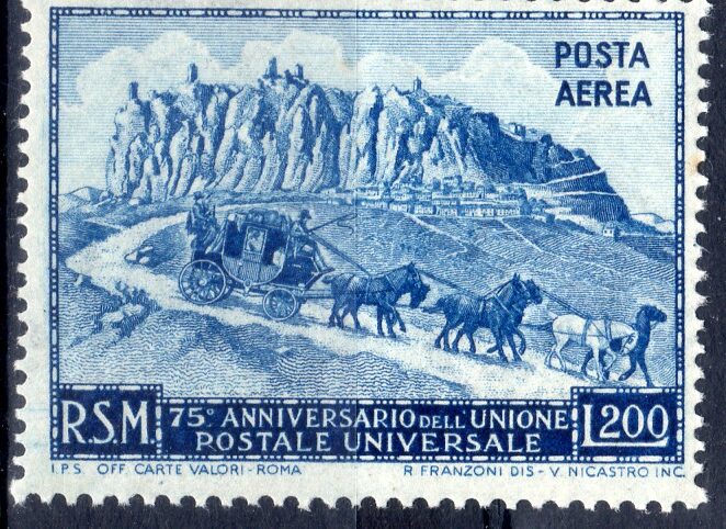 1950 posta aerea U.P.U. Lire 200 - dentellatura 131/4 x 14