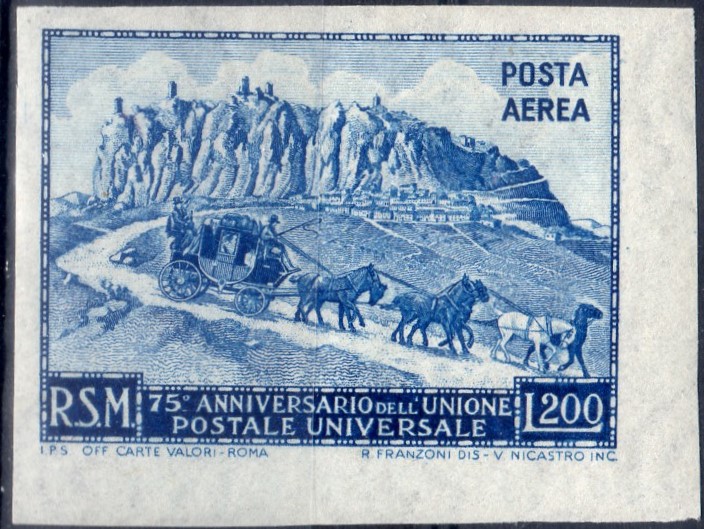 1951 posta aerea U.P.U. Lire 200 non dentellato