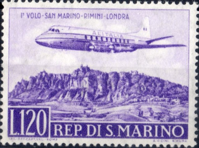 1959 posta aerea 1° volo-Rimini-Londra