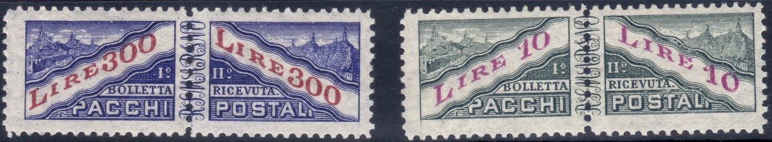 1953 Pacchi postali Tipi del 1945 Lire 10 + Lire 300