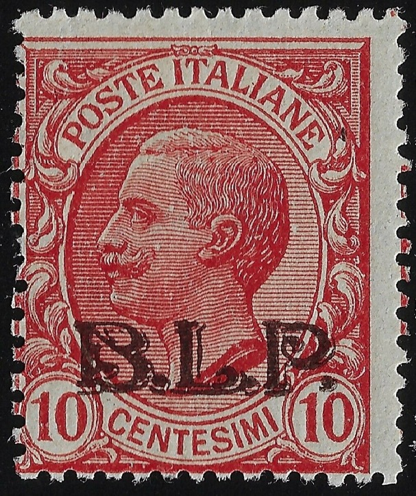 1920 B. L. P. - BLP 10 c. rosa sopr. azzurra