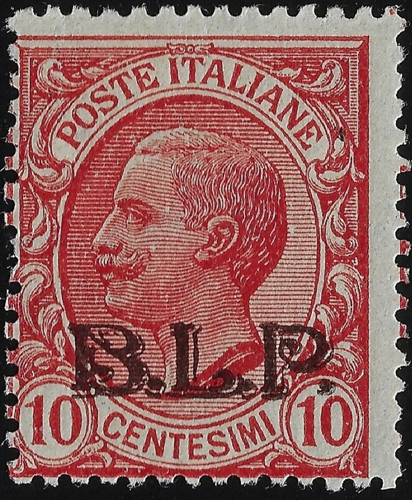 1922 B. L. P. - BLP 10 c. rosa sopr. Nera