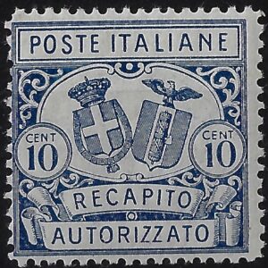 1928 10 c azzurro d. 14