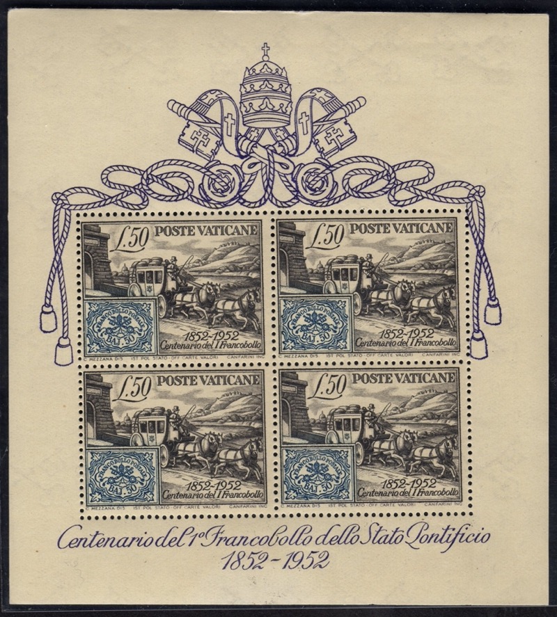 1952 Centenario dei primi francobolli Stato Pontificio