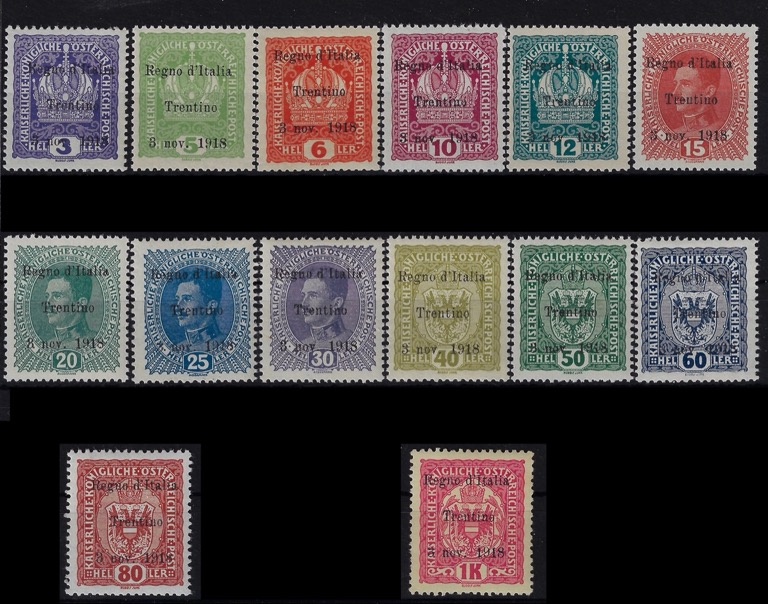 1918 francobolli d'Austria soprastampati