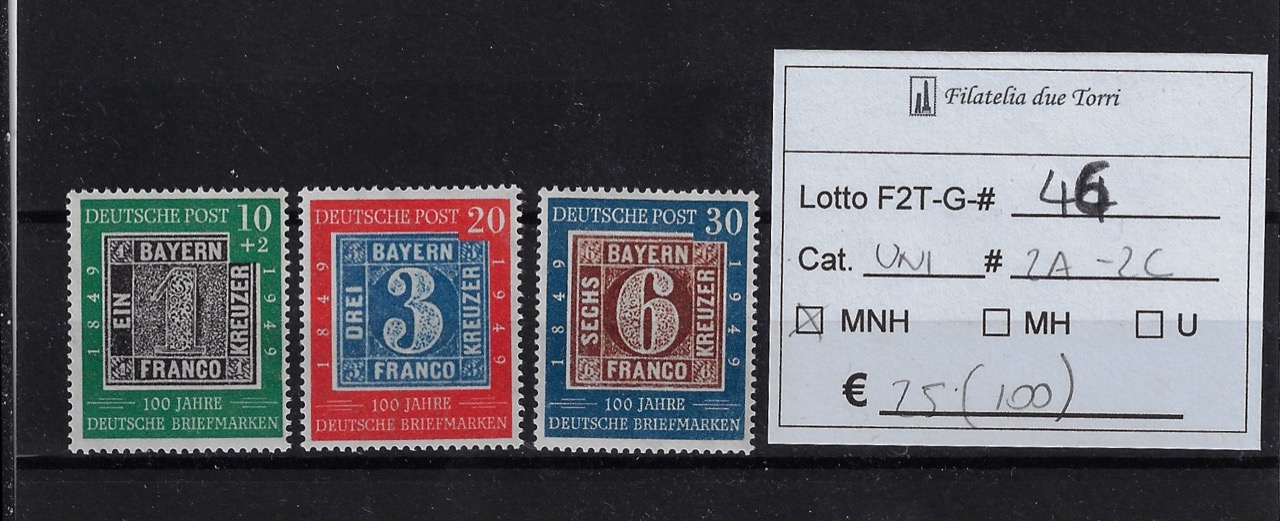 1949 Centenario francobolli Unif 2a/2c