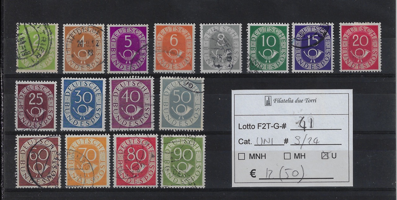 1951 - 1952 Cifra e corno di posta Unif dal 9 al 24