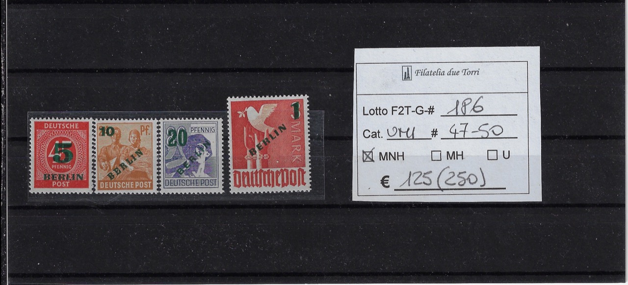 1949 Francobolli Zone AIS sovrastampati in verde BERLIN Unif 47/50 Certificato
