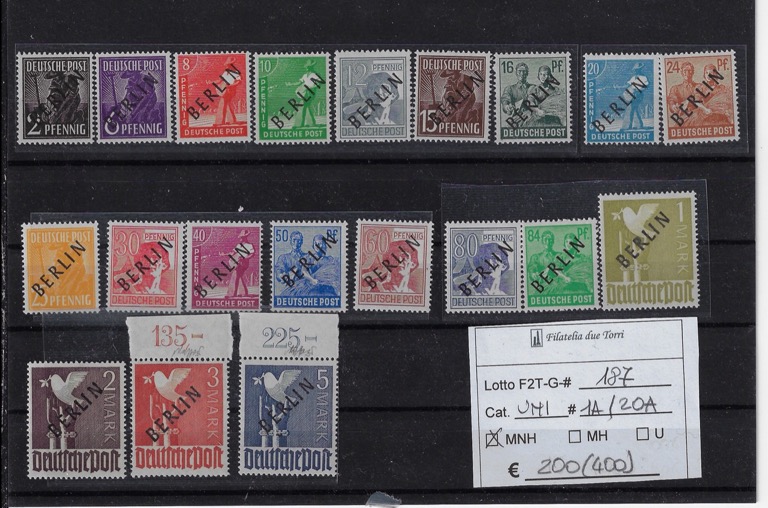 1948 Francobolli Zone AIS sovrastampati in nero BERLIN Unif 1a/20a Certificato
