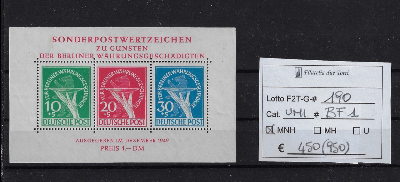1949 Vittime della riforma monetaria foglietto Unif BF1