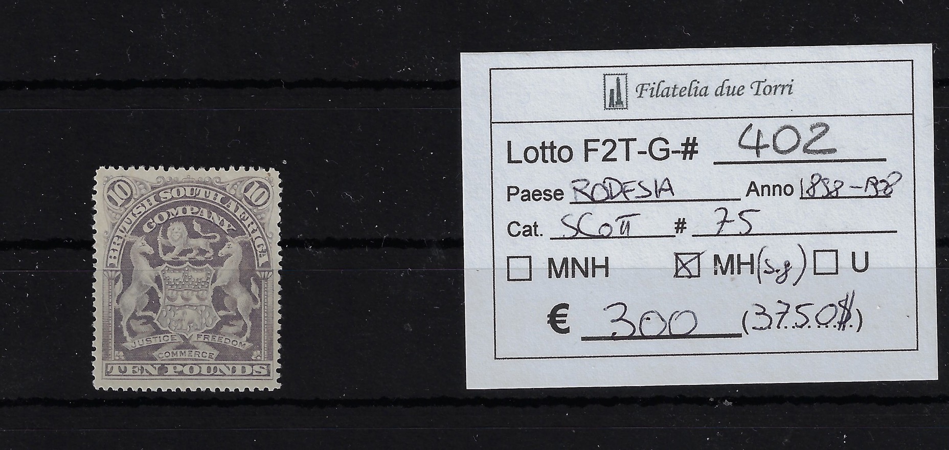 1898 - 1908 Scudo del Sudafrica Scott 75 Certificato