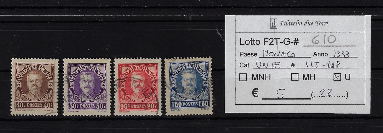 1933 10° incoronazione Principe Luigi II Unif 115/118