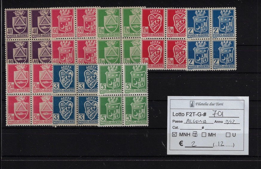 1942 Stemmi selezione Yvert & Tellier numeri vari Quartine