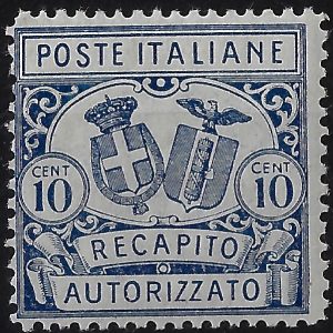 1928 10 c azzurro d. 14