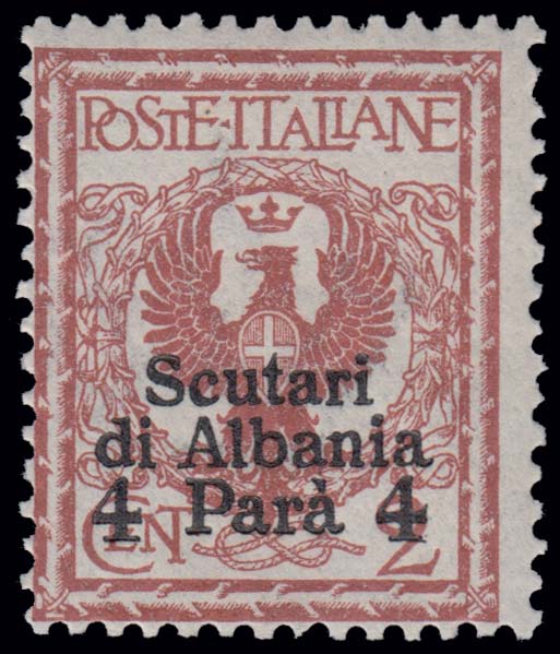 1915 4 Piastre su 2 cent. Rosso