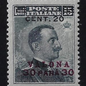 1909 30 Piastre su 15 cent soprastampa nera