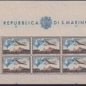 1951 Bandiera e aereo in volo Lire 1.000