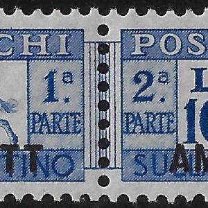 1954 Pacchi postali Cavallino d. 13 1/4 Pettine Filigrana Ruota 2°