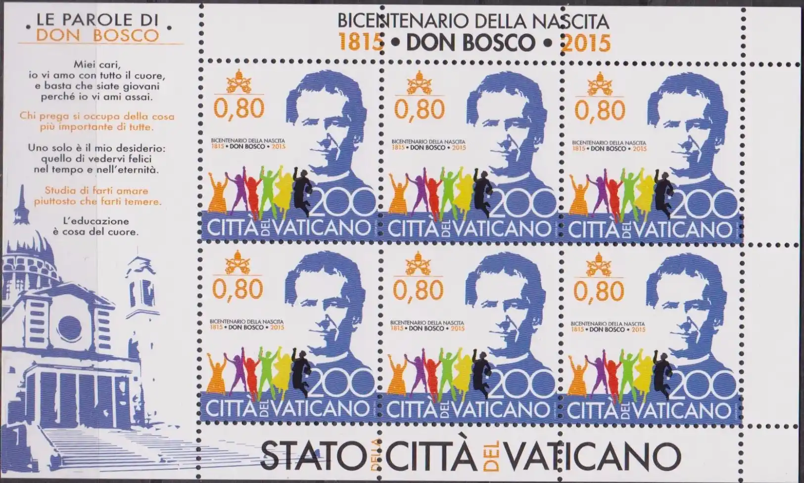 2015 Vaticano 200° Don Bosco minifoglio Congiunta