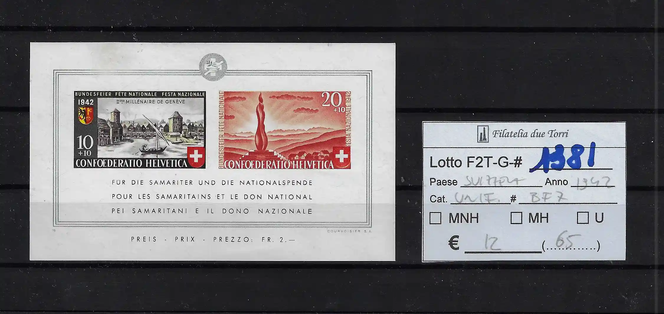 1942 Samaritani foglietto Catalogo Unificato BF8