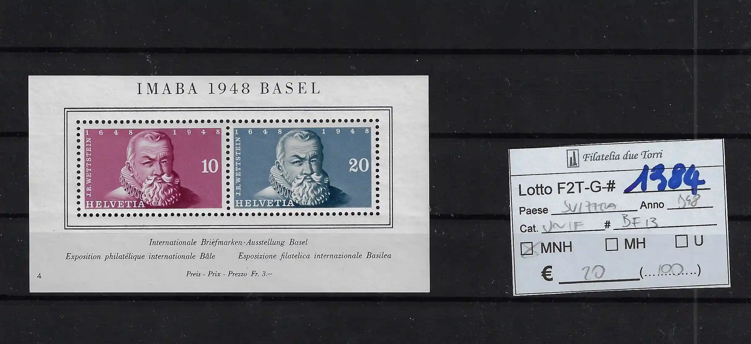 1948 Filatelia foglietto Catalogo Unificato BF13