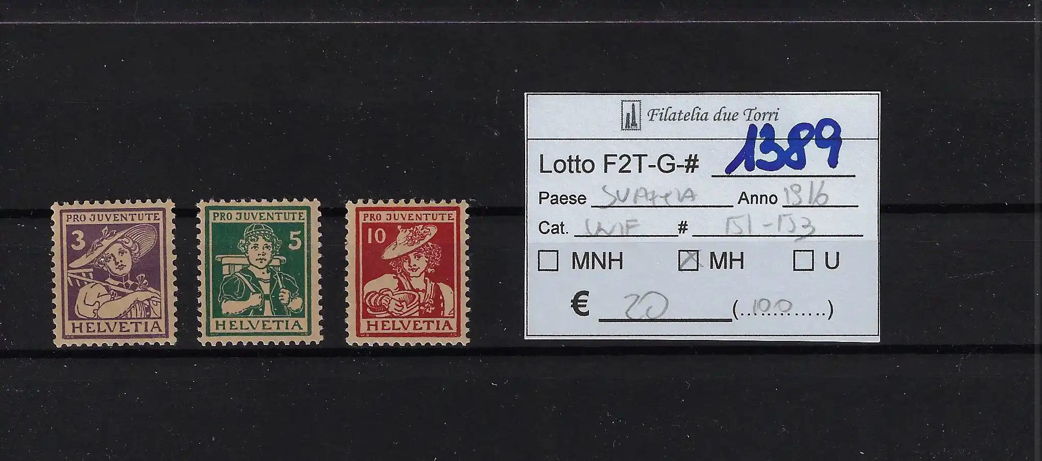 1916 Pro Juventute serie completa Catalogo Unificato 151/153