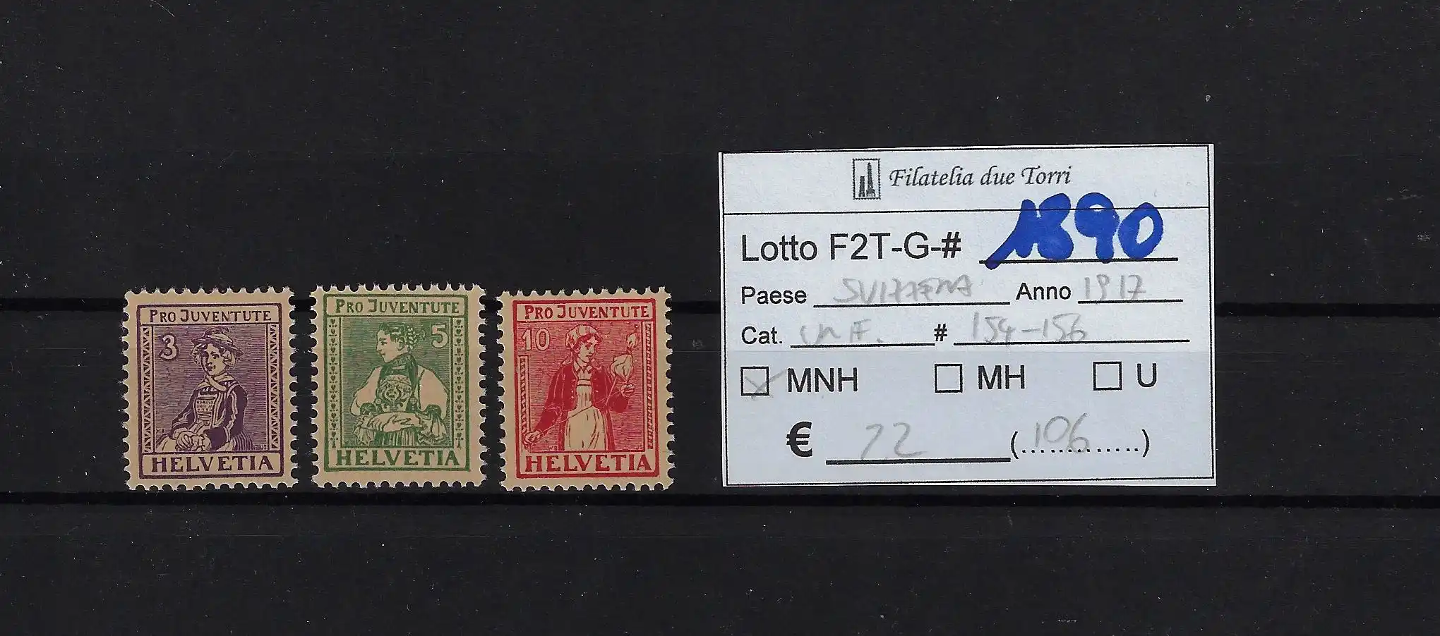 1917 Pro Juventute serie completa Catalogo Unificato 154/156