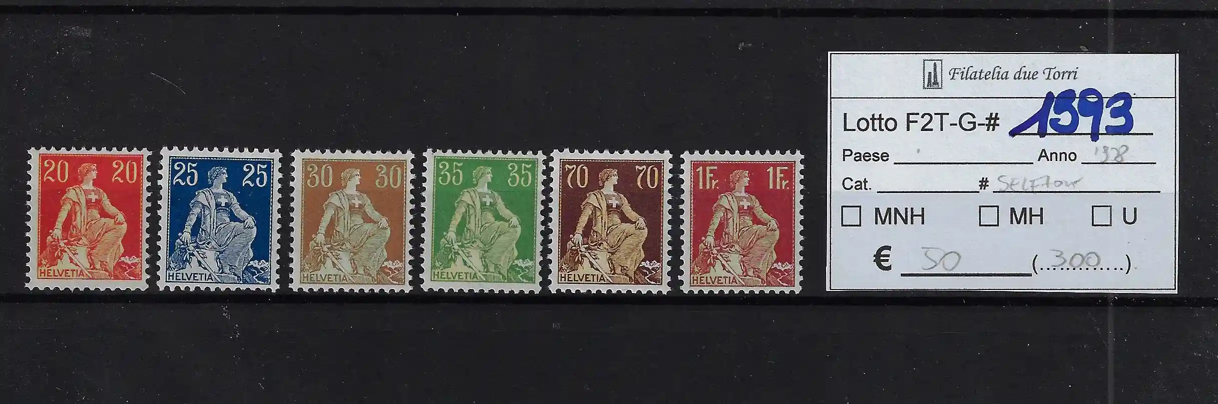 1938 Helvetia seduta selezione Catalogo Unificato