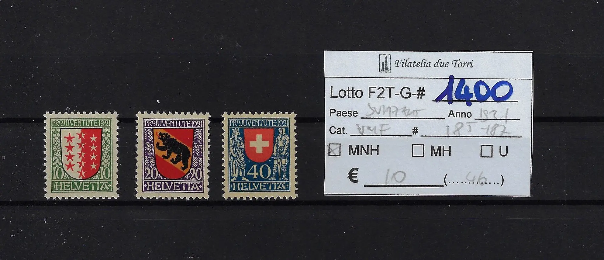 1921 Pro Juventute serie completa Catalogo Unificato 185/187