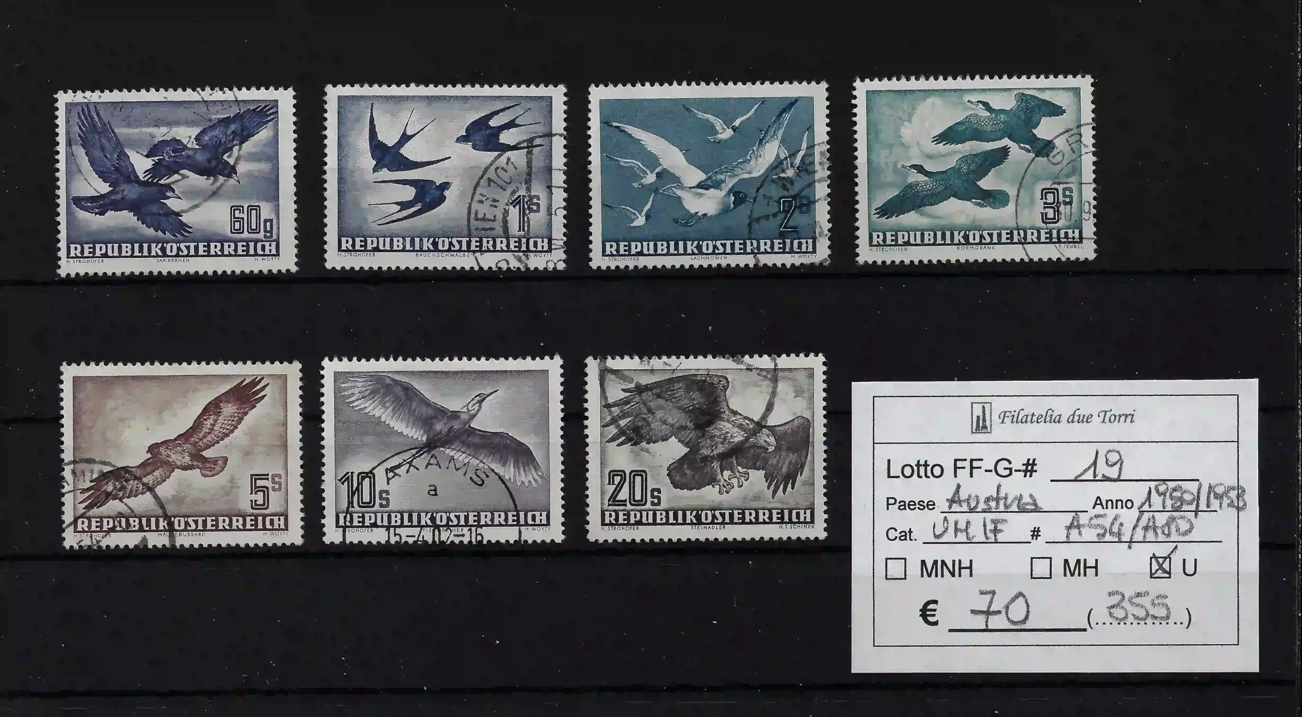1950 - 1953 Posta Aerea Uccelli in volo Unif A54/A60
