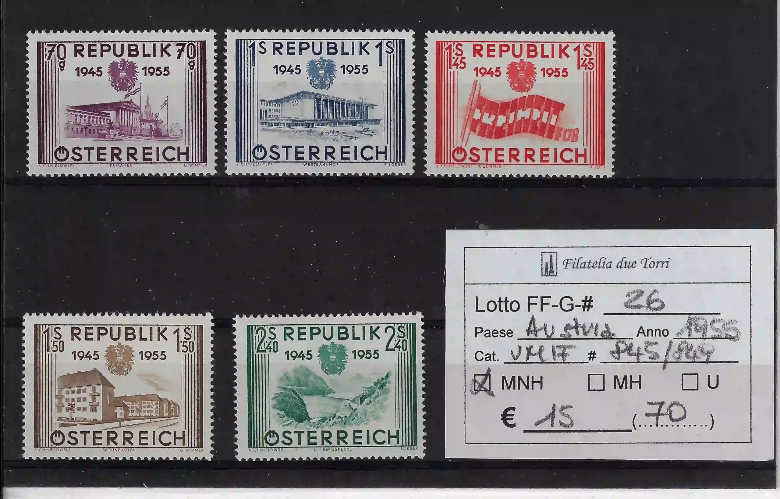 1955 10° Anniversario della Seconda Repubblica Unif 845/849