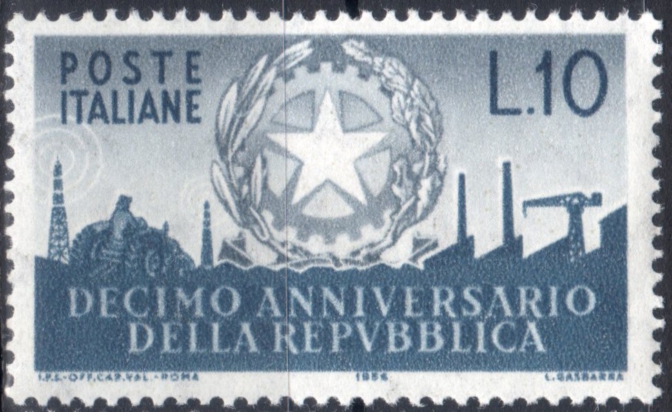 1956 Decennale della Repubblica £ 10