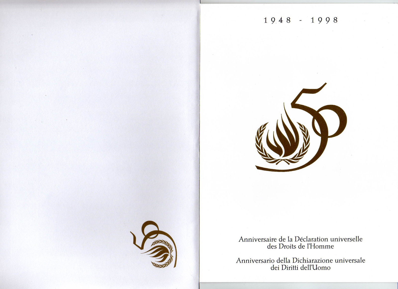 1998 50° Anniversario Dichiarazione Universale Diritti Dell'Uomo
