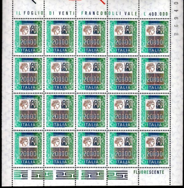 1987 Minifogli Alti Valori 20.000 £
