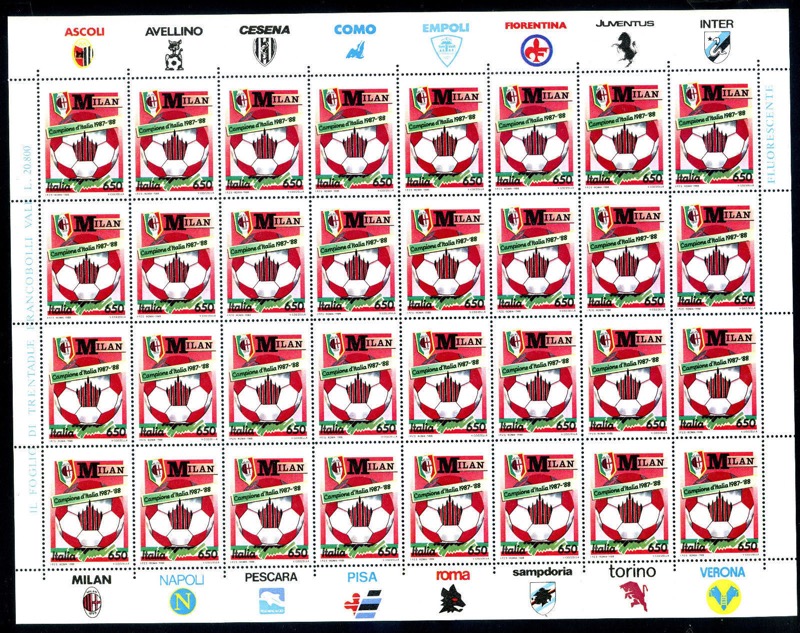 1988 foglio intero calcio Milan Campione d’Italia