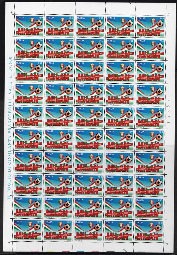 1994 foglio intero calcio Milan Campione d’Italia Calcio