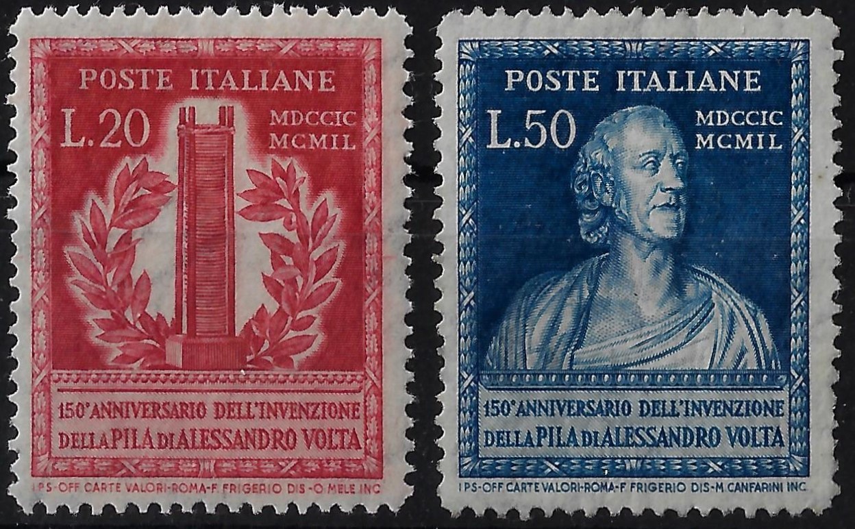 1949 150° Anniversario della Pila di A. Volta serie completa