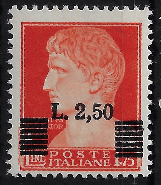 1945 2.50L. su 1.75L. Arancio sovrastampato
