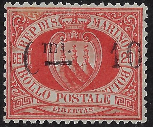 1892 10 centesimi su 20 rosso