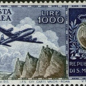 1954 posta aerea Aereo e stemma Lire 1.000