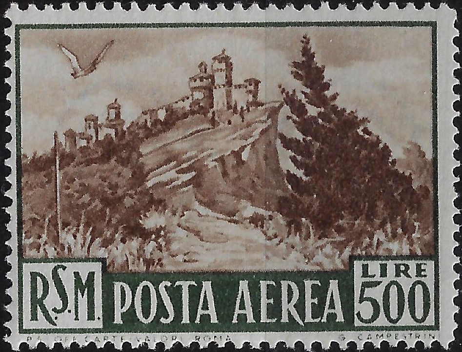 1951 posta aerea Veduta - Lire 500 bruno