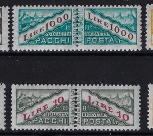 1965 Pacchi postali Tipi del 1945 Filigrana penne