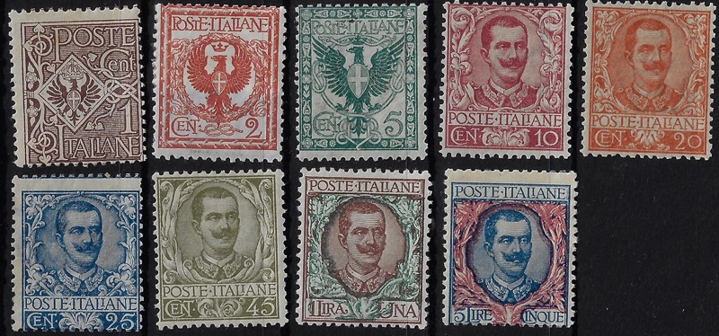 1901 Floreale serie di 9 valori