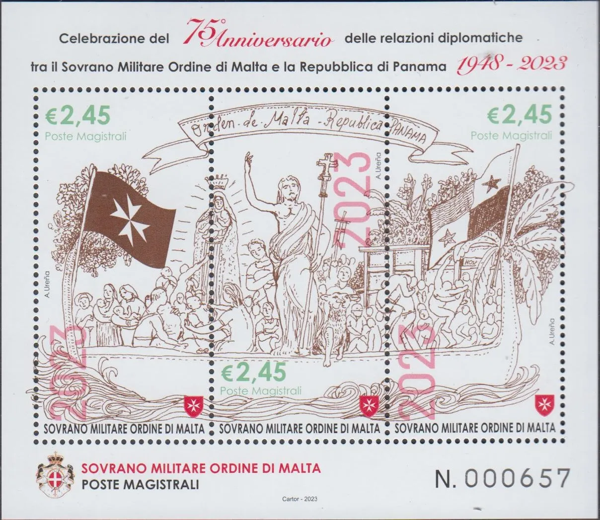 2023 Foglietti 75° anniversario relazioni diplomatiche con Repubblica di Panama