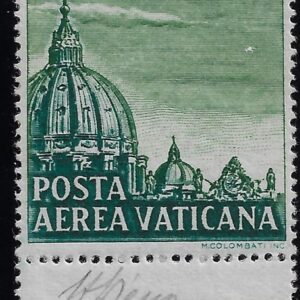 1958 Posta Aerea PIO XII Cupola della Basilica dent. 14 500L. verde