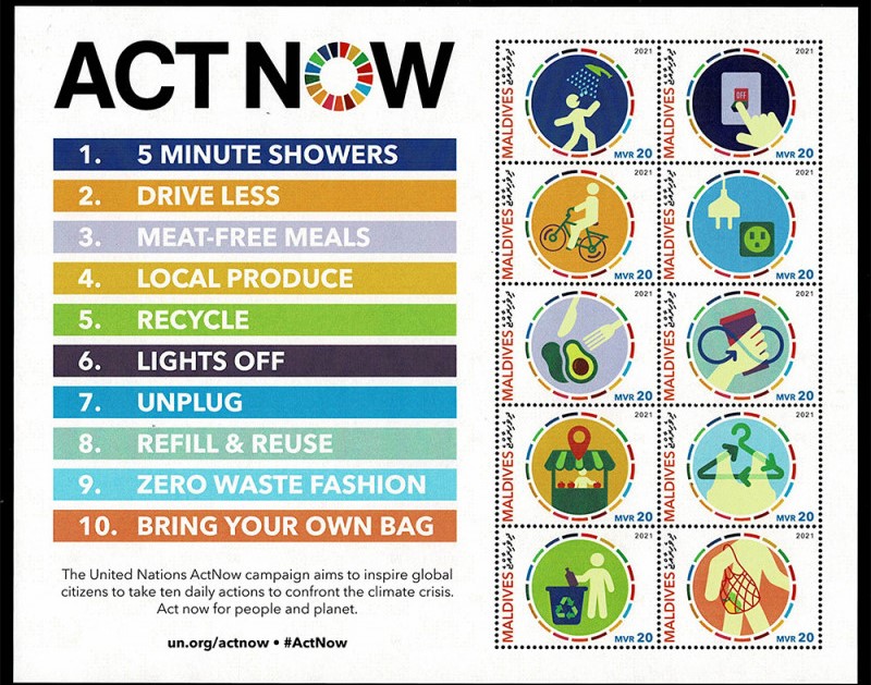 2021 Maldive Act Now Foglietto da 10 Congiunta