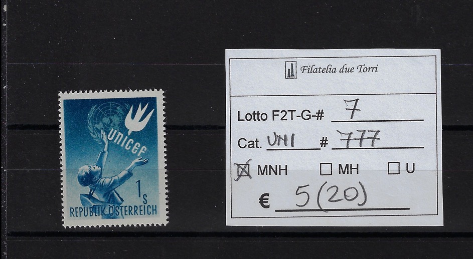 1949 In onore dell'UNICEF francobollo singolo Unif 777