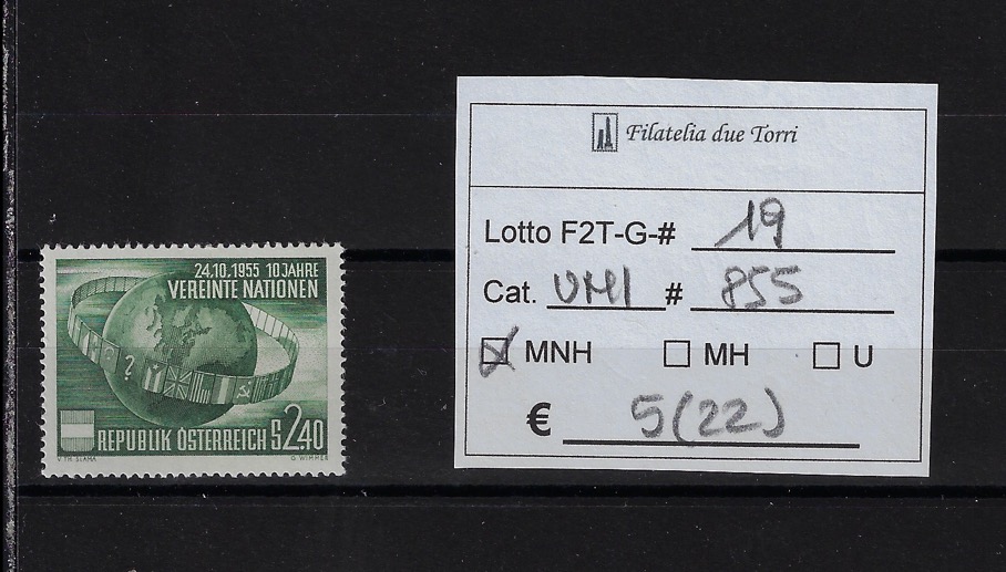 1955 10 anniversario ONU francobollo singolo Unif 855