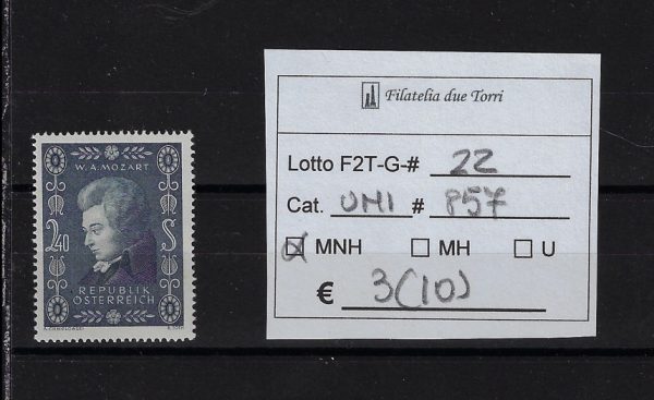 1956 Bicentenario nascita Mozart francobollo singolo Unif 857